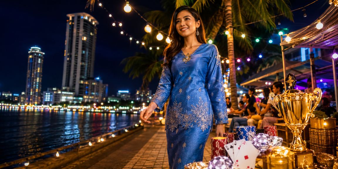 Pemain wanita Malaysia bermain permainan kad di Penang dengan pakaian tradisional
